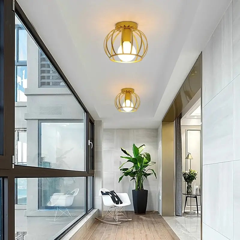 Round Cage Ceiling Light - E27 - Bulb Not Included - For Hallway - Ceiling Fixture