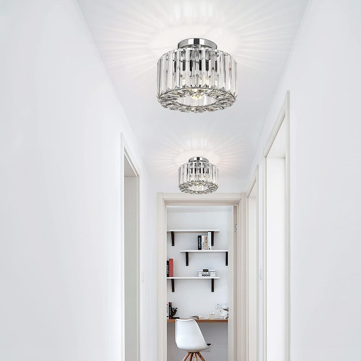 Plafondlamp - Verlichting - Gangpad - Lamp - Kristal Look - Plafonnière - 22 cm - Rond - Chroom - E27