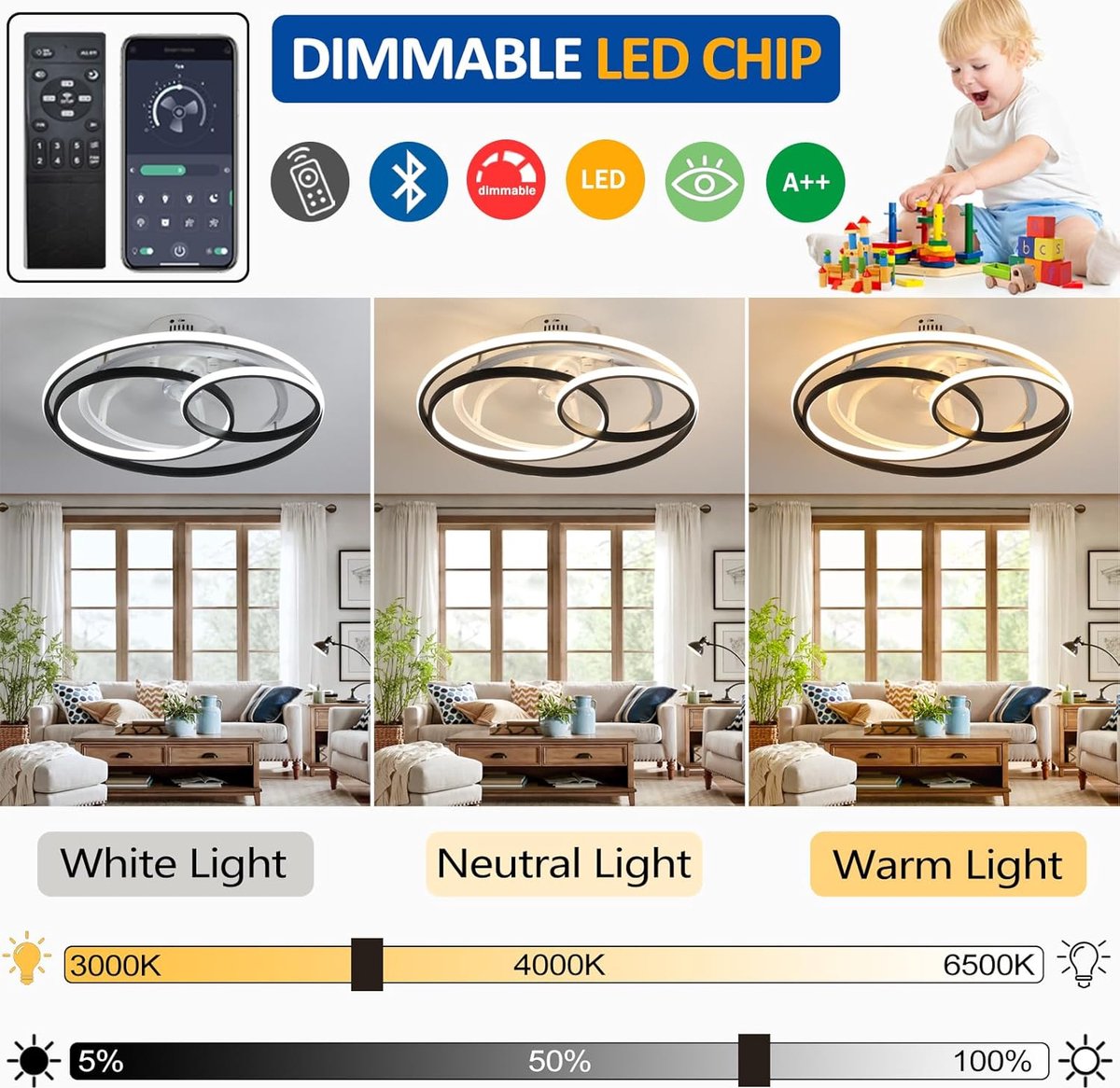 Ceiling Light with Fan - Ceiling Fan - Ceiling Fan Remote Control - Bedroom Ceiling Fan - Ceiling Fan with Light - Ceiling Lamp