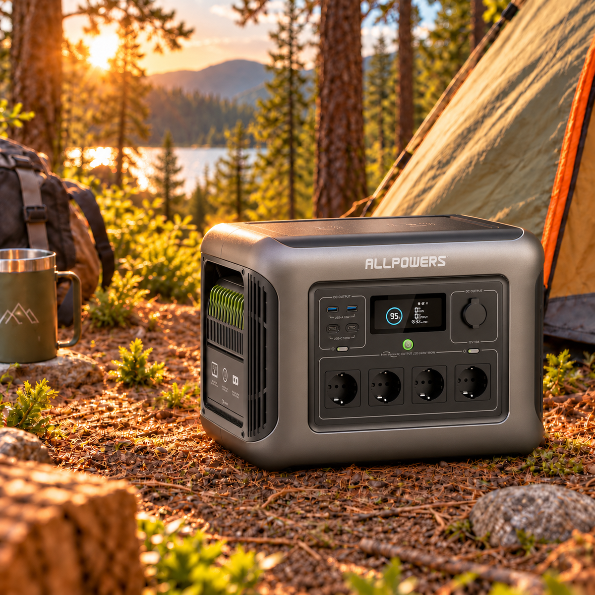 Powerstation R1500WE - Draagbare Powerstation – 1152Wh / 1 Kwh - LiFePO4 Batterij - 1800W - Piek 3000W - 11 Outputs AC/DC & USB - Snellaadfunctie - 4x AC Uitgang – Ideaal voor Huis en Camping - 2x Draadloos Laden - Krachtcentrale - Inclusief APP