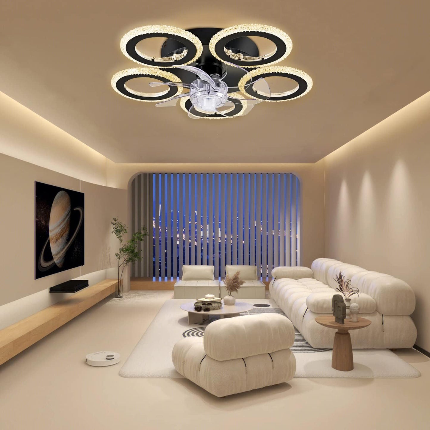 Fan Lamp - Ceiling Fan Black - Smart Lamp - With Dimmer - 6 Speed Fan - Kitchen Lamp - Living Room Lamp - Modern Lamp