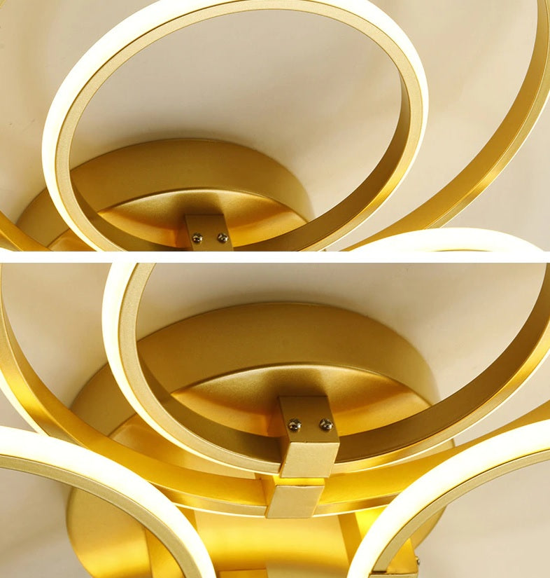 5 Ring Plafondlamp Goud - Met Afstandsbediening - Smart lamp - Dimbaar Met App - Woonkamerlamp - Moderne lamp - Plafoniere
