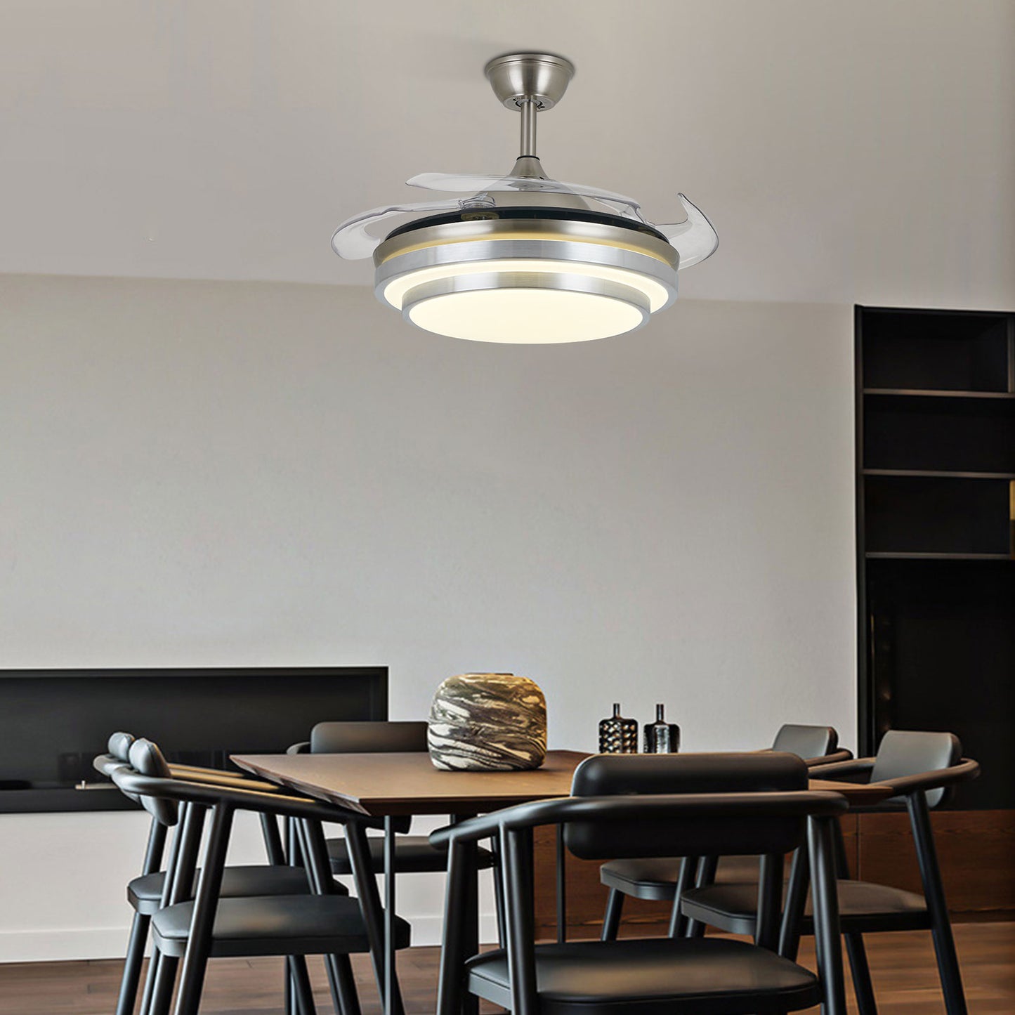 Fan Lamp - Ceiling Fan - Hanging Fan - 97 cm - Chrome - Dimmable - 3 Settings - Remote Control - Living Room Lamp - Modern Lamp
