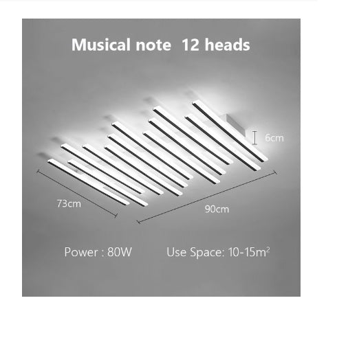 LuxiLamps - 12 Music Note Ceiling Lamp - Smart Lamp - Black - Modern Lamp - Remote Control and APP - Living Room Lamp - Ceiling Lamp