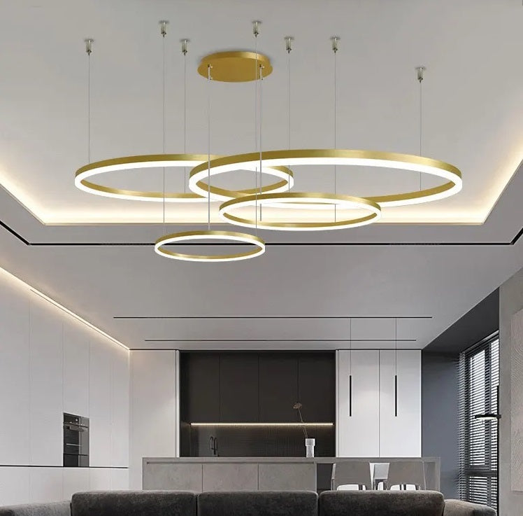 4 Rings - Pendant Lamp - Chandelier - Gold - Dimmable With Remote Control