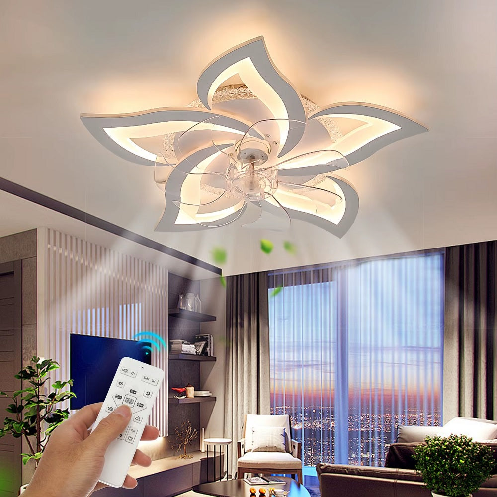 Plafond Ventilator Lamp - 55 CM - Smart Lamp - 6 Standen - Dimbaar - RGB - Wit - Kroonluchter Ventilator - 12 Kleuren - Chandelier Fan - Woonkamer Lamp - Ventilator Lamp
