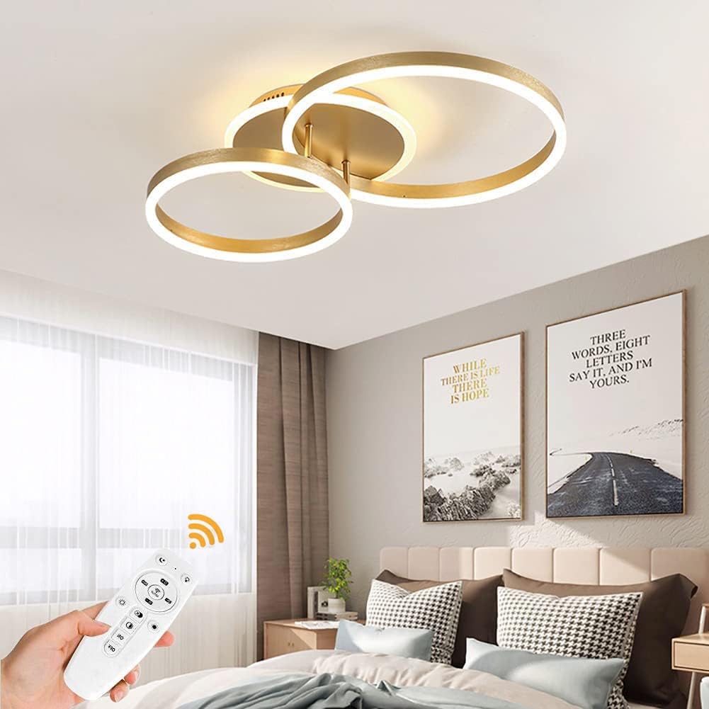 2 Ring LED Ceiling Lamp - Gold - Modern Lamp - Cold White - 52 cm - Living Room Lamp - Modern Gold LED Lamp - Ceiling Lamp