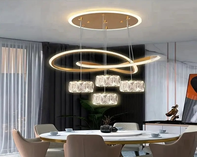 LuxiLamps - Curly Pendant Lamp - 4 Balls Pendant Lamp - Living Room Lamp - Gold - 3 Modes Light Color - Modern Lamp - 42 cm - Chandelier