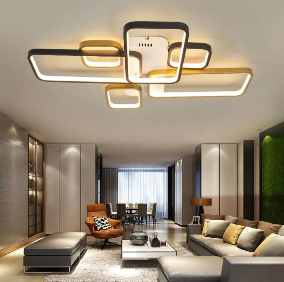 LuxiLamps - LED Plafondlamp - Goud/Zwart - 82 cm - Woonkamer Lamp - Moderne lamp - Plafoniere
