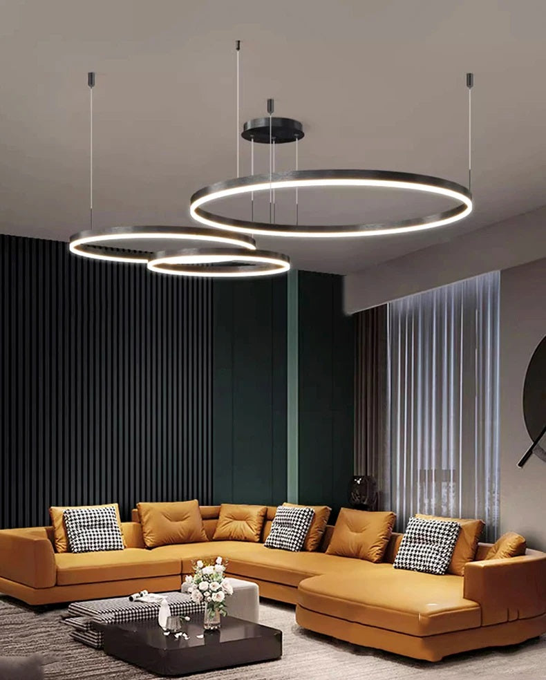 3 Ringen - Hanglamp - Kroonluchter - Zwart - Dimbaar met afstandsbediening