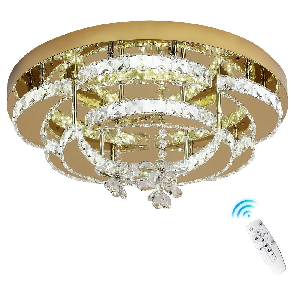 LuxiLamps - Maan Crystal LED Lamp - Met Afstandsbediening - Goud - Moderne Lamp - Kristal Kroonluchter - Woonkamer Lamp - Plafonniere