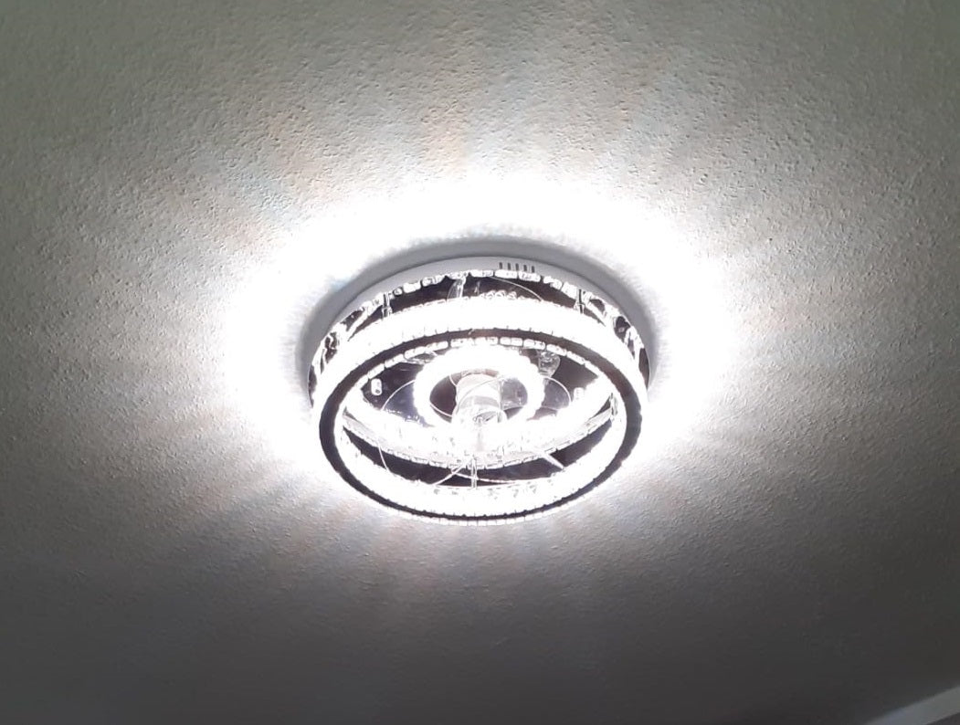 Ventilator Lamp - Plafondventilator - Chroom - Smart Lamp - Dimbaar - 6 Standen - Crystal Ventilator - Keuken Lamp - Woonkamerlamp - Moderne lamp
