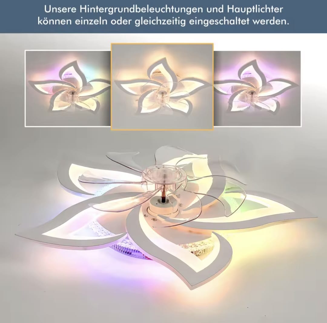 Plafond Ventilator Lamp - 55 CM - Smart Lamp - 6 Standen - Dimbaar - RGB - Wit - Kroonluchter Ventilator - 12 Kleuren - Chandelier Fan - Woonkamer Lamp - Ventilator Lamp