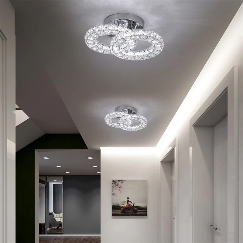 Kristallen Gangpad Lamp - 2 Ring Crystal Led Lamp - Moderne lamp -LED Plafondlamp - Plafonniere