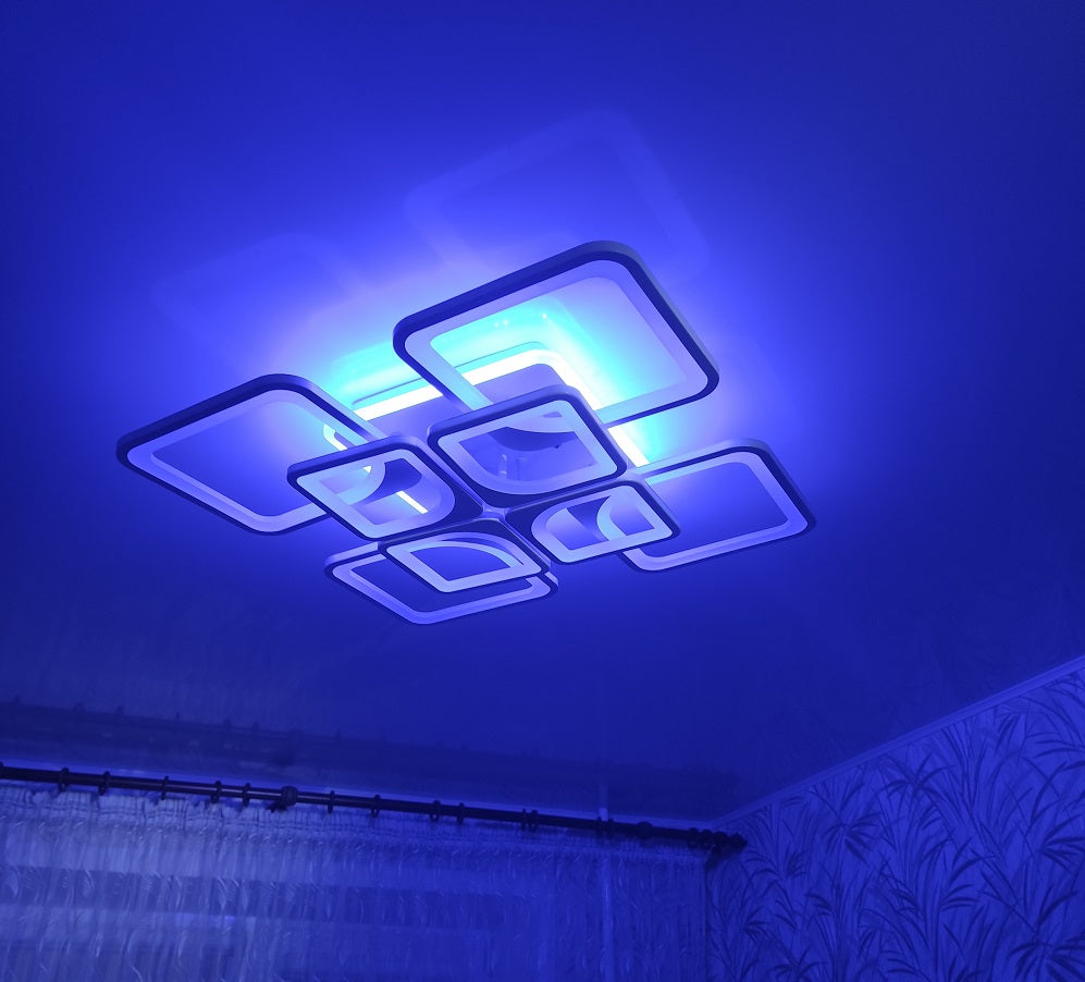 LuxiLamps - LED Bluetooth 4x4 RGB - Plafondlamp Met Afstandsbediening - Smart lamp Wit - Dimbaar Met App - Woonkamerlamp - Moderne lamp - Plafoniere