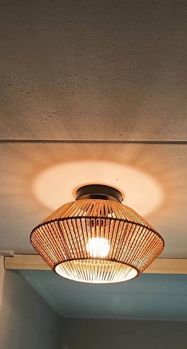 Wicker Ceiling Lamp - Bamboo Chandelier - Rattan Vintage Lamp - E27 - Handwoven - 30 cm