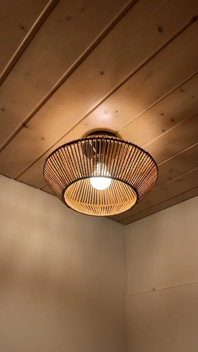 Wicker Ceiling Lamp - Bamboo Chandelier - Rattan Vintage Lamp - E27 - Handwoven - 30 cm