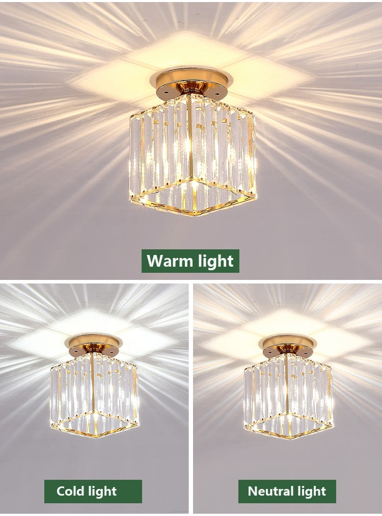 Moderne Kristallen Plafondlamp - Goud - LED Vierkant Kristallen Kroonluchter - Gangpad Lamp
