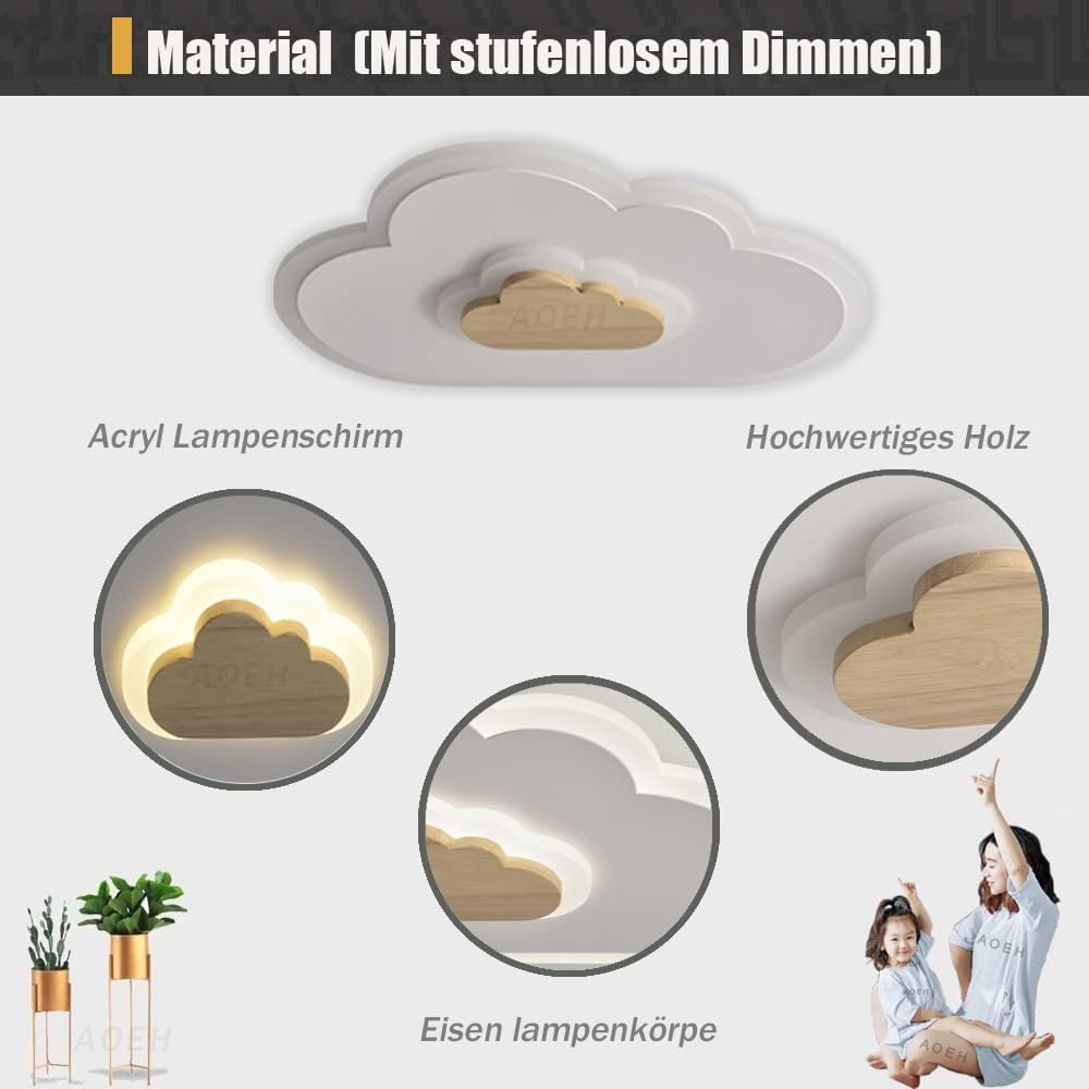 Wolken Plafondlamp - Dimbaar Met Afstandsbediening - Wit - Kinderkamer - Moderne lamp - Plafonnière - Babykamer Decoratielamp
