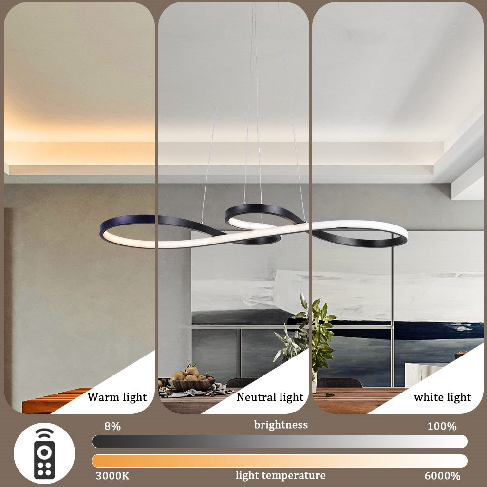 LuxiLamps - Pendant Lamp - Chandelier - Black - Living Room Lamp - Dimmable With Remote Control - Modern Lamp - Dining Room Lamp - LED Ceiling Lamp - Ceiling Light