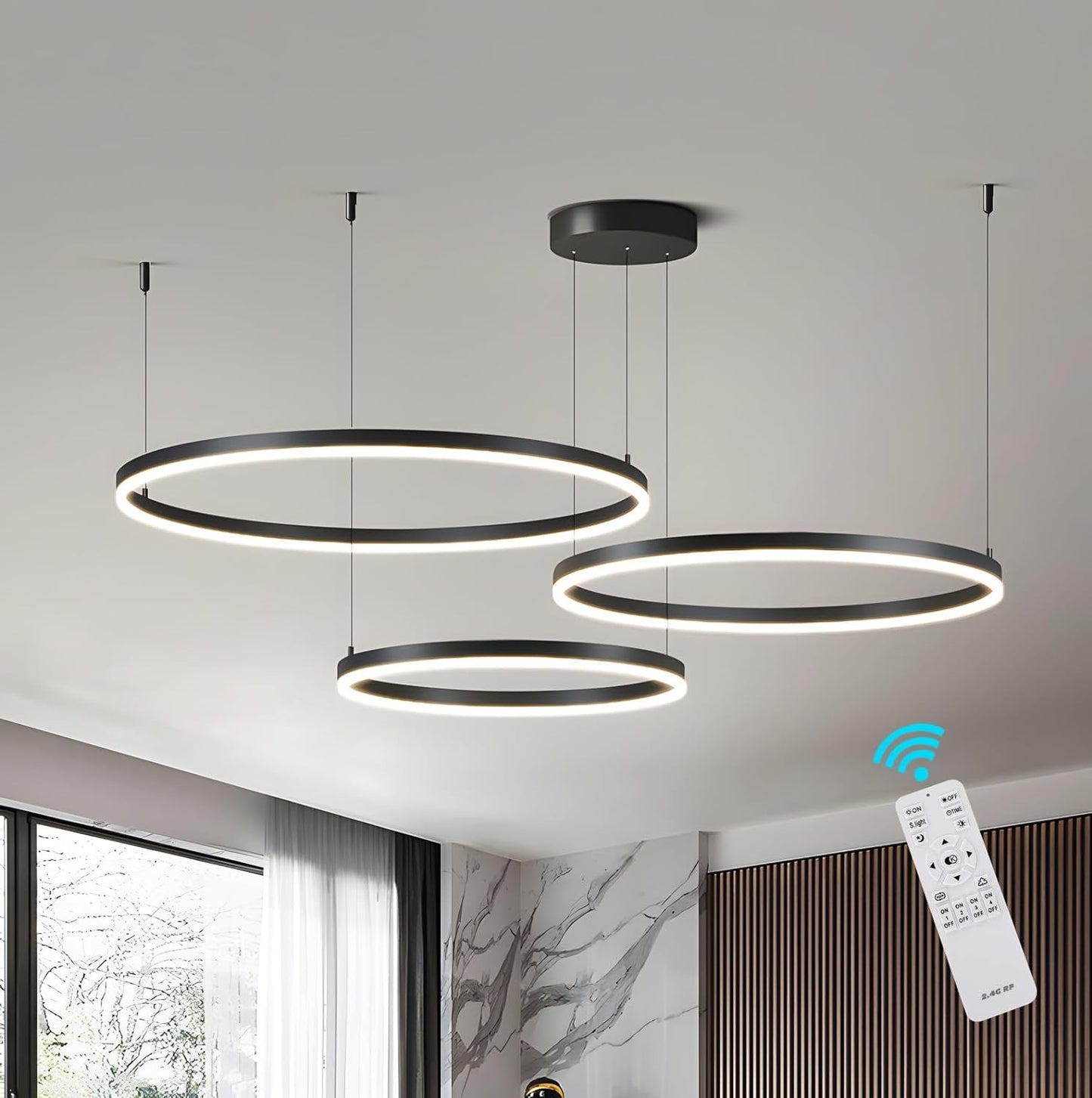 3 Ringen - Hanglamp - Kroonluchter - Goud - Dimbaar Met Afstandsbediening