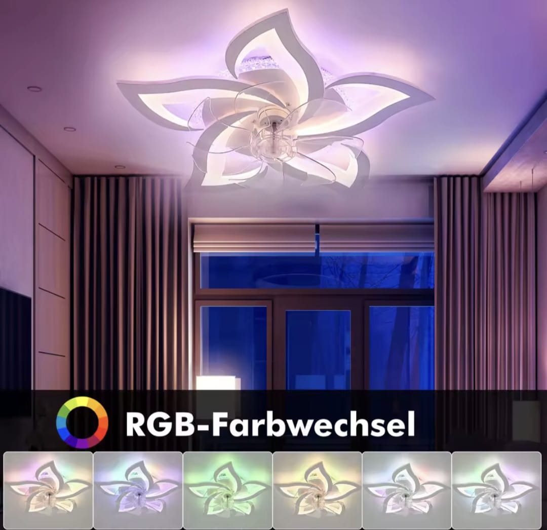 Plafond Ventilator Lamp - 55 CM - Smart Lamp - 6 Standen - Dimbaar - RGB - Wit - Kroonluchter Ventilator - 12 Kleuren - Chandelier Fan - Woonkamer Lamp - Ventilator Lamp
