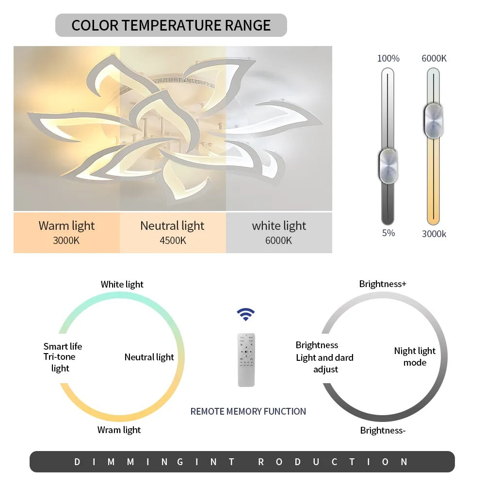 LuxiLamps - 10 Star Ceiling Lamp - White - With Remote Control - Dimmable - Living Room Lamp - Modern Lamp - Ceiling Lamp