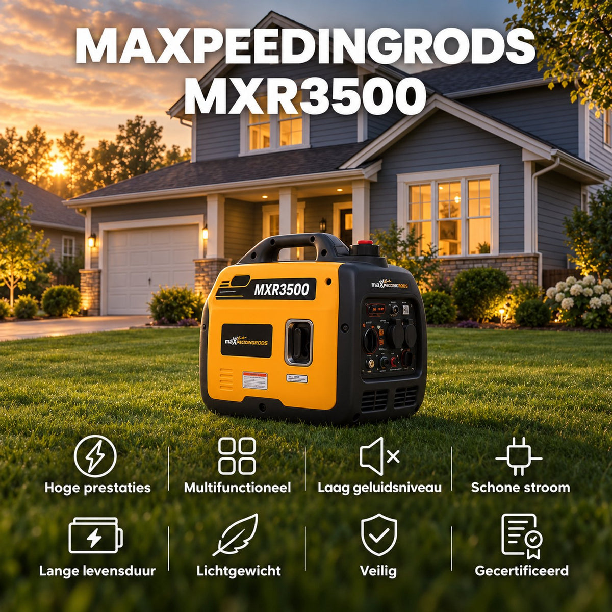 Superstille Inverter Generator Benzine - 3000W Continu - 3300W - Aggregaat - 4-Takt - USB en 220–240 V Stopcontacten - Eco-Modus - Noodstroomaggregaat voor Camping, Reizen en Evenementen - Noodpakket
