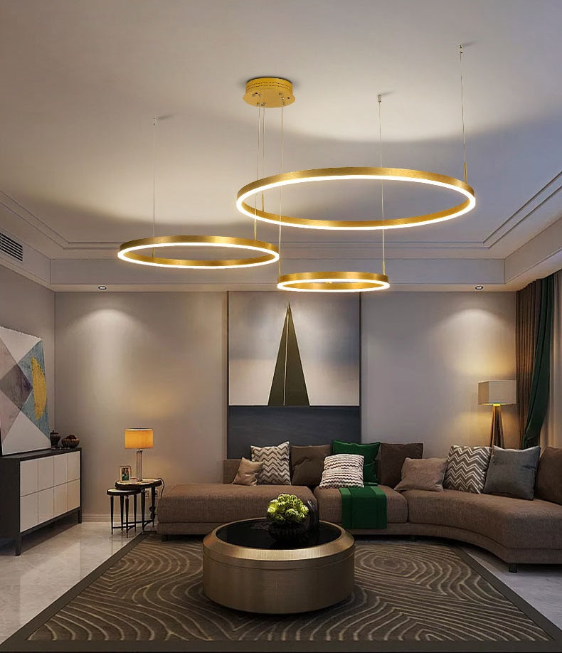 3 Ringen - Hanglamp - Kroonluchter - Goud - Dimbaar Met Afstandsbediening