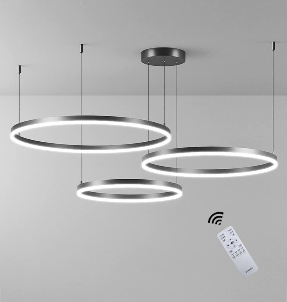 3 Ringen - Hanglamp - Kroonluchter - Zwart - Dimbaar met afstandsbediening