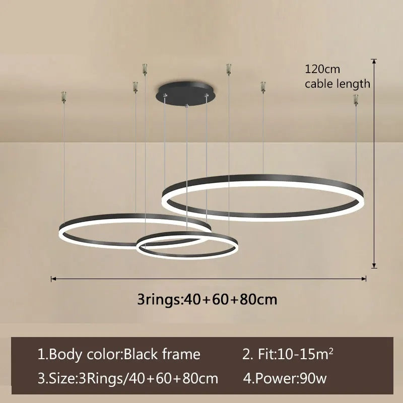 3 Ringen - Hanglamp - Kroonluchter - Zwart - Dimbaar met afstandsbediening