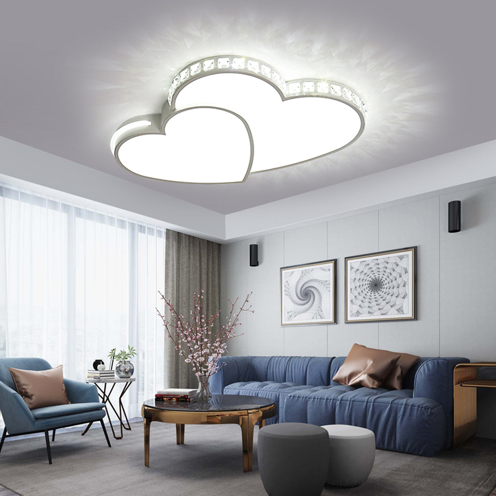 LuxiLamps - Kristallen Harten Plafondlamp - Wit - Koud Wit - Woonkamerlamp - Moderne lamp - Plafonnière