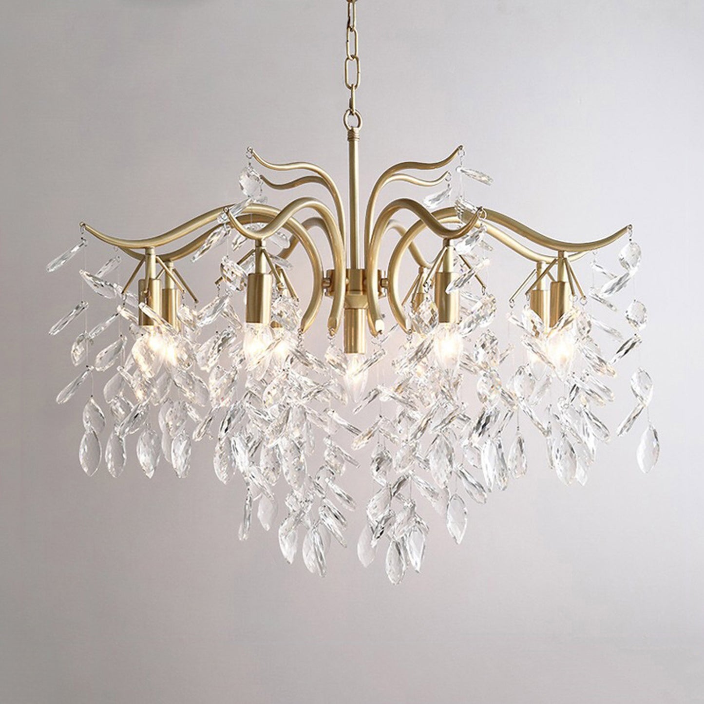 LuxiLamps - 9 Arm Kristallen Kroonluchter - Crystal Chandelier - Goud - Hanglamp - Woonkamerlamp - Moderne lamp - Plafonniere