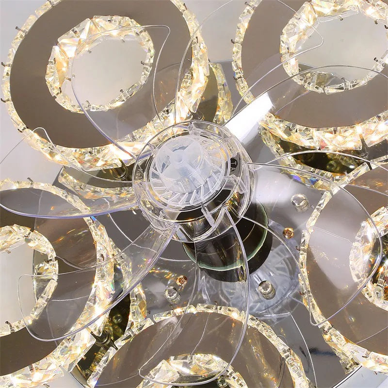 5 Rings Crystal Ceiling Lamp - Ceiling Fan - Smart Lamp - With Dimmer - 6 Speed Fan