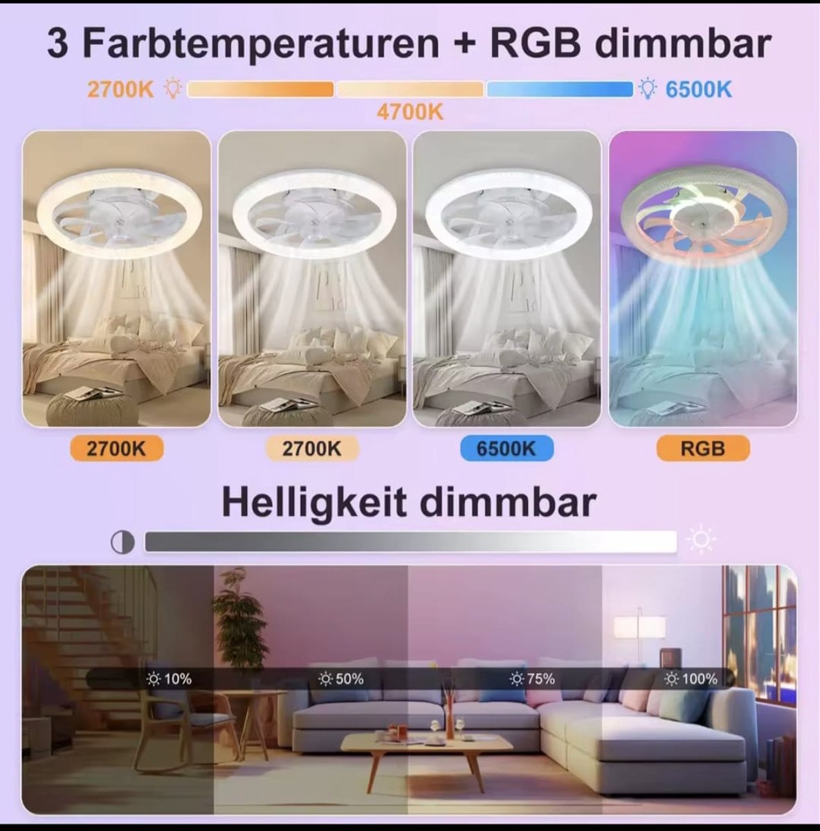 RGB Plafondventilator - Met Speaker - Dimbaar Met Afstandsbediening - 12 Kleuren - 60W - RGB Muziek Ventilator - Woonkamerlamp - Kroonluchter Ventilator