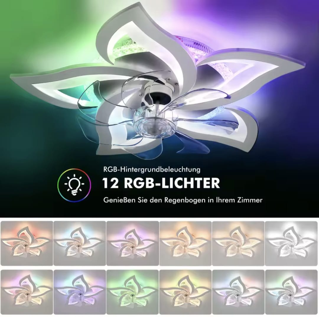 Plafond Ventilator Lamp - 55 CM - Smart Lamp - 6 Standen - Dimbaar - RGB - Wit - Kroonluchter Ventilator - 12 Kleuren - Chandelier Fan - Woonkamer Lamp - Ventilator Lamp