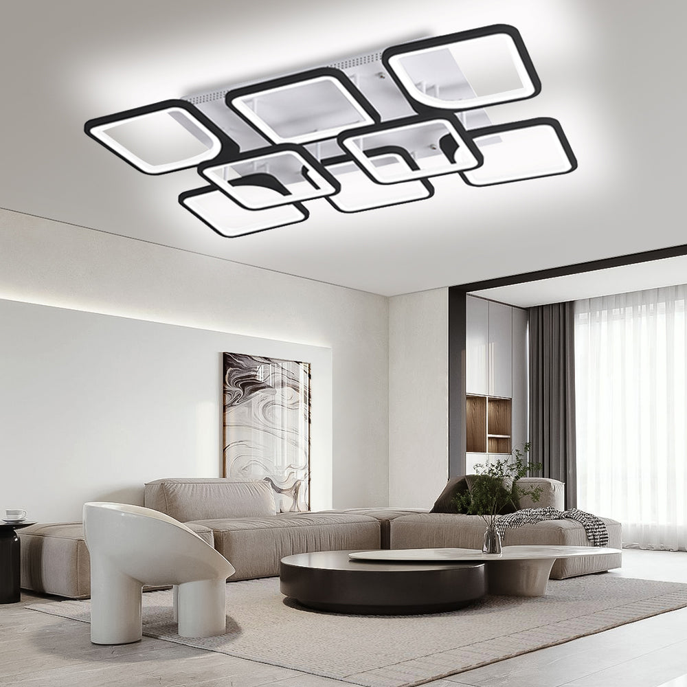 LuxiLamps - 8 Kop Plafondlamp - Smart lamp - Zwart - 90cm - Afstandsbediening en APP - Woonkamerlamp - Plafonniere