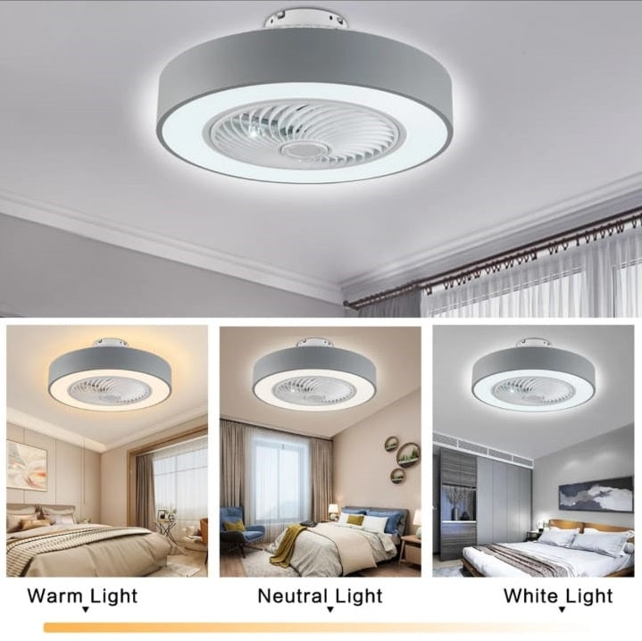LuxiLamps | Plafondventilator | LED | Dimbaar | 3 Snelheden | 55 cm | Moderne Lamp | Plafondlamp | Ventilatorlamp | Grijs | Woonkamerlamp