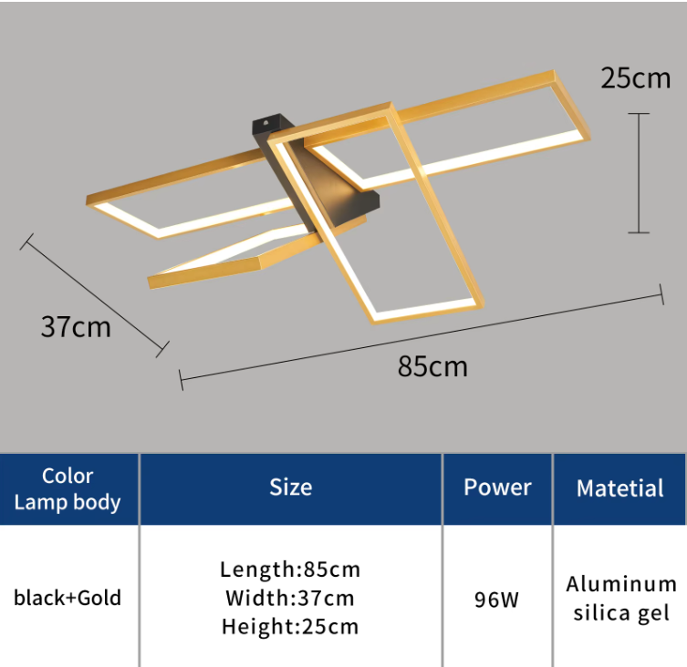 LuxiLamps - Unieke LED Plafondlamp - Goud/Zwart - 85 cm - Woonkamer Lamp - Moderne lamp - Plafoniere