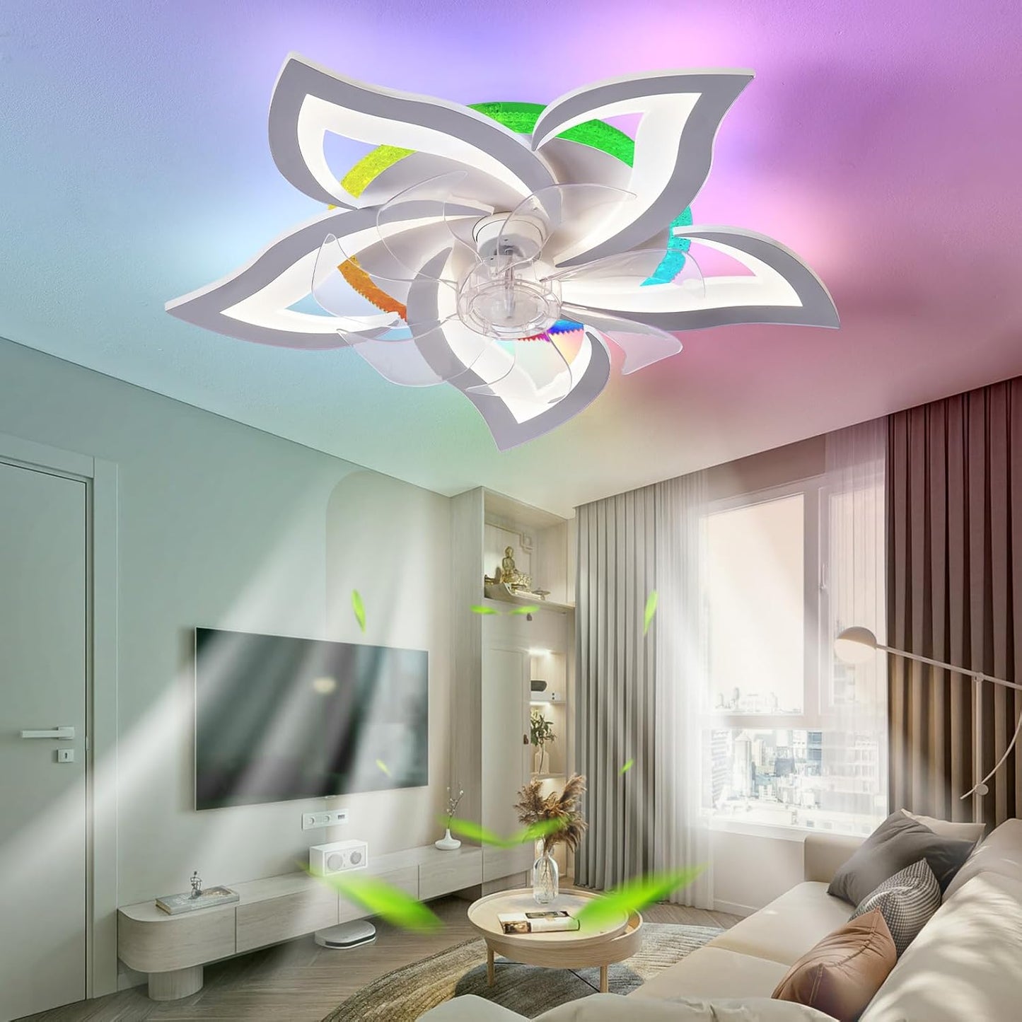 Plafond Ventilator Lamp - 55 CM - Smart Lamp - 6 Standen - Dimbaar - RGB - Wit - Kroonluchter Ventilator - 12 Kleuren - Chandelier Fan - Woonkamer Lamp - Ventilator Lamp