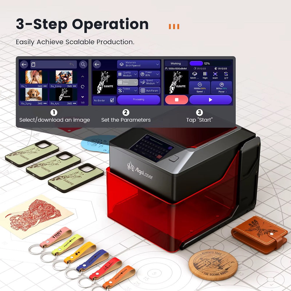 Laser Graveermachine Pixi 3W - 3.5 Inch Touchscreen - Laser Cutter - Laserprinter All In One - Graveren - Display - Zwart/Rood - Laser Snijmachine - Bedienbaar Met APP