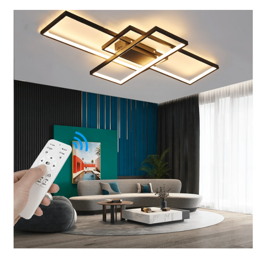 LuxiLamps - Moderne LED Kroonluchter - Dimbaar Met Afstandsbediening - Led Plafond Kroonluchter Zwart - Moderne Kroonluchter - 90 cm