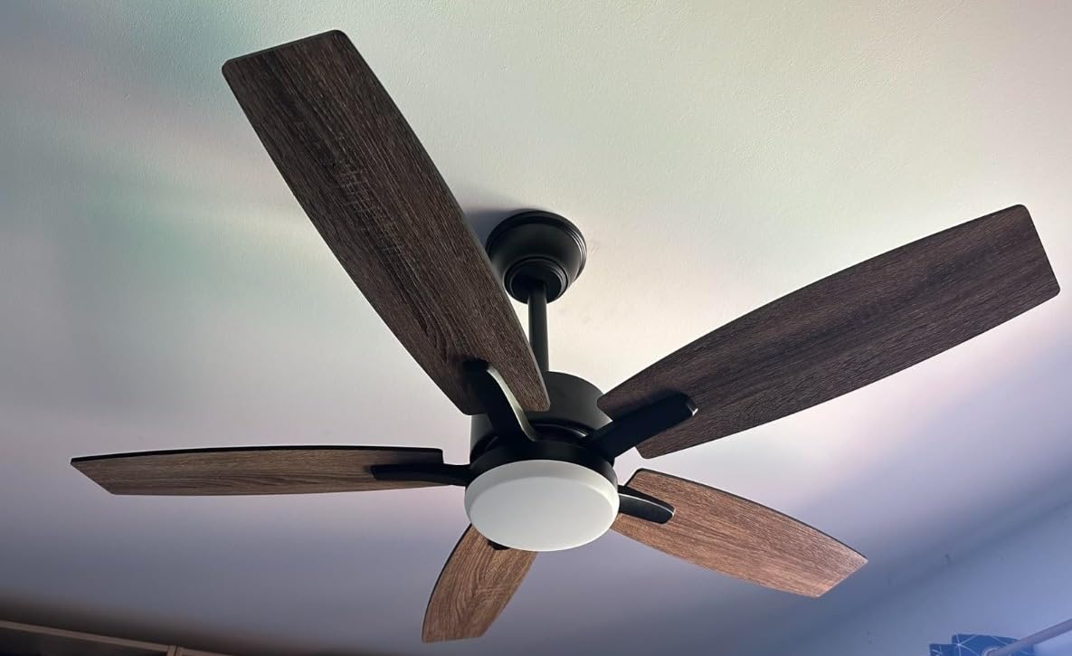 5 Blad Plafondventilator - Moderne LED Ventilator - 6 Snelheden - Dubbelzijdige Vleugels - Zwart of Bruin - Afstandsbediening - 107 cm