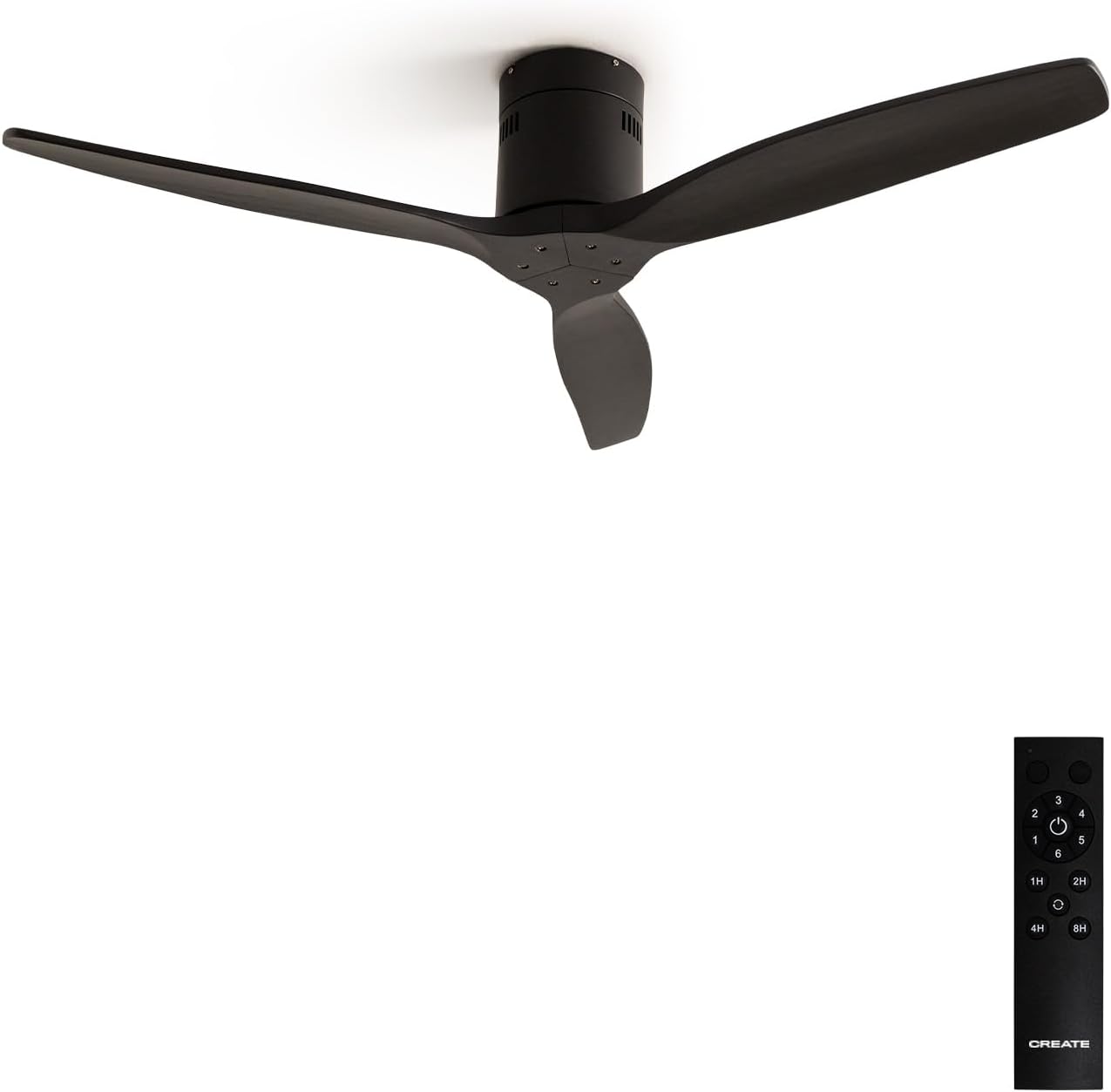 LuxiLamps - 3 Blad Plafondventilator - Moderne Zwarte Ventilator - 6 Snelheden - Bedienbaar Met Afstandsbediening - 132 cm - Zwart - Stille Ventilator