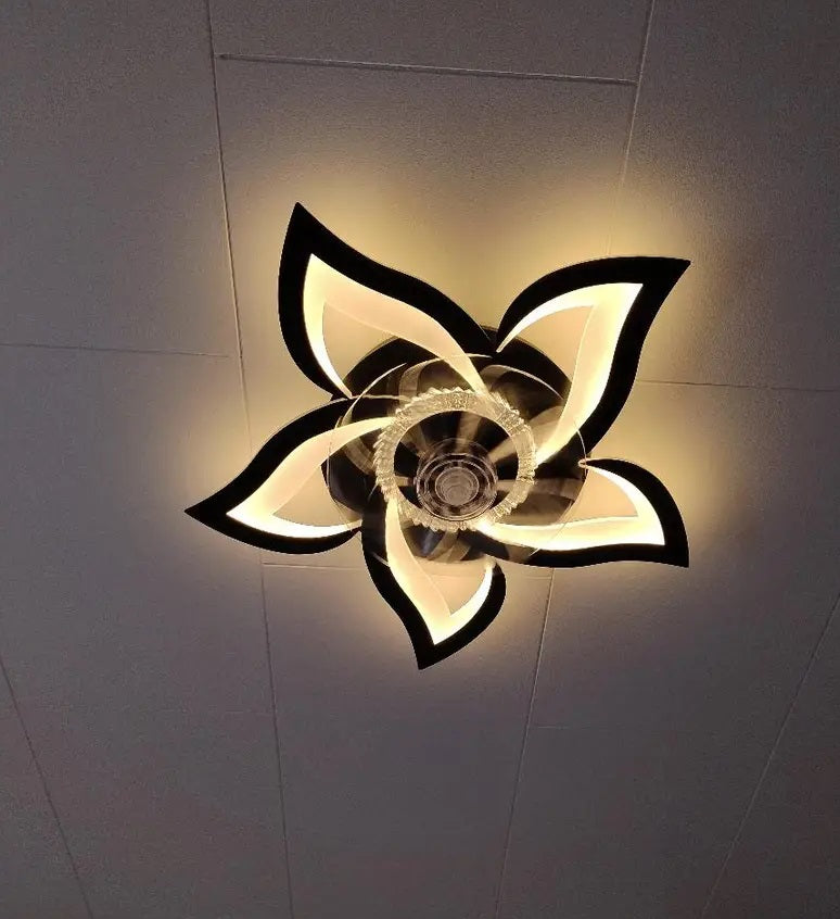 5 Lotus Ventilator Lamp - Plafondventilator - Zwart - Smart Lamp - Met Dimmer - 6 Standen Ventilator - Keuken Lamp - Woonkamerlamp - Moderne lamp