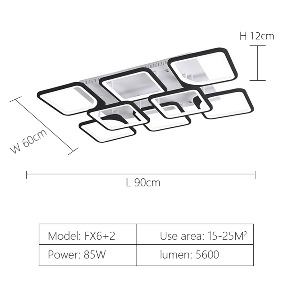 LuxiLamps - 8 Kop Plafondlamp - Smart lamp - Zwart - 90cm - Afstandsbediening en APP - Woonkamerlamp - Plafonniere
