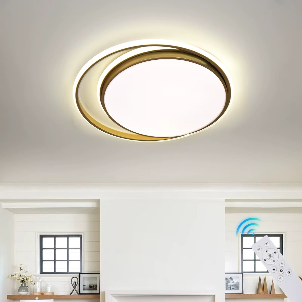 Ringen LED Plafondlamp - Dimbaar Met Afstandsbediening - Goud - 50 cm - Plafoniere - Keuken Lamp - Woonkamerlamp - Moderne lamp