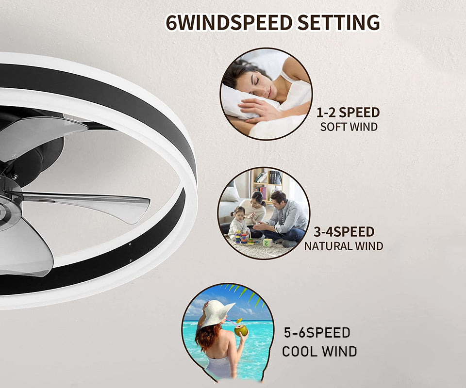 LuxiLamps - Fan Lamp - Smart Lamp - 6 Modes - Dimmable - Black - Chandelier Fan - Chandelier Fan - Living Room Lamp - Fan Lamps