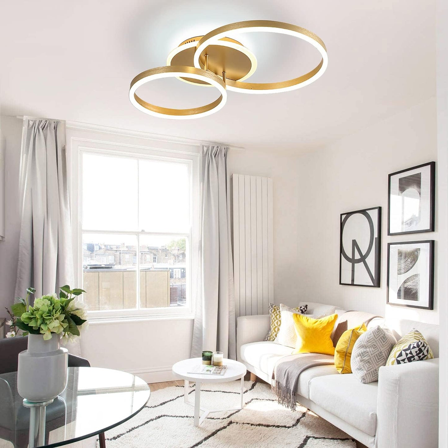 2 Ring LED Ceiling Lamp - Gold - Modern Lamp - Cold White - 52 cm - Living Room Lamp - Modern Gold LED Lamp - Ceiling Lamp