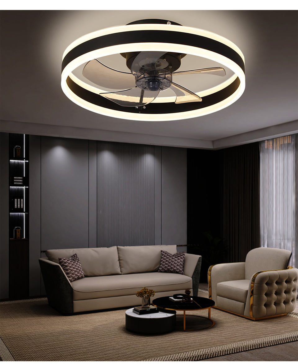 LuxiLamps - Fan Lamp - Smart Lamp - 6 Modes - Dimmable - Black - Chandelier Fan - Chandelier Fan - Living Room Lamp - Fan Lamps